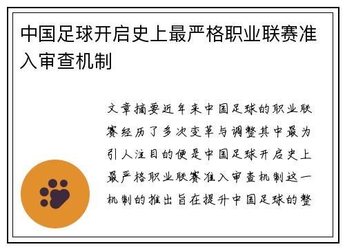 中国足球开启史上最严格职业联赛准入审查机制 中国足球开启史上最严格职业联赛准入审查机制